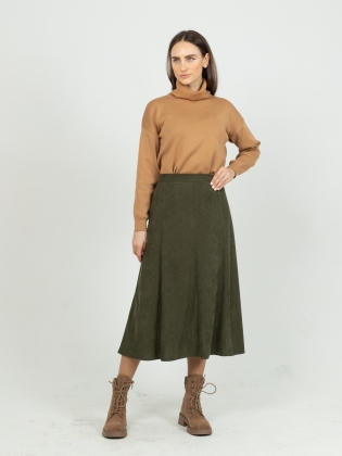 Женская одежда, вельветовая юбка, артикул: 1035-0874, Цвет: Хаки,  Фабрика Трика, фото №1.