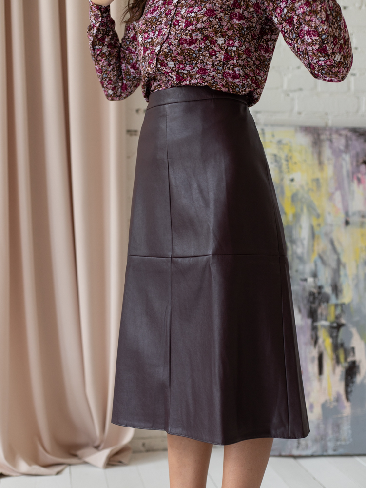 Женская одежда, юбка из экокожи, артикул: 859-0215, Цвет: Бордовый,  Фабрика Трика, фото №1