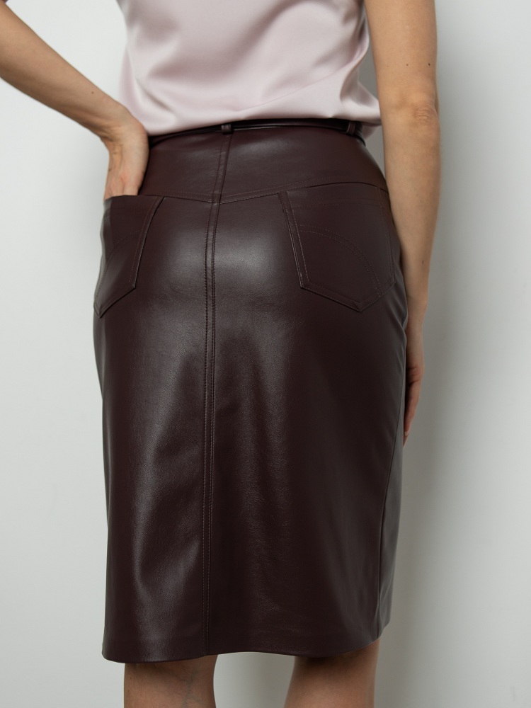 Женская одежда, юбка из экокожи, артикул: 843-0215, Цвет: Бордовый,  Фабрика Трика, фото №1