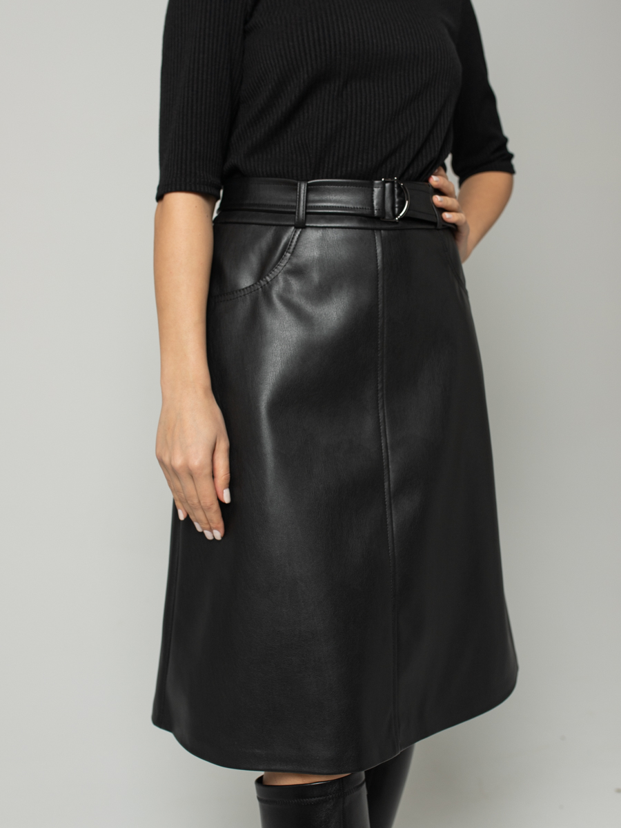 Женская одежда, юбка из экокожи, артикул: 1001-0583, Цвет: черный,  Фабрика Трика, фото №1