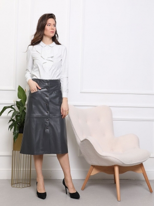 Женская одежда, юбка из экокожи, артикул: 874-0456, Цвет: серый,  Фабрика Трика, фото №1.