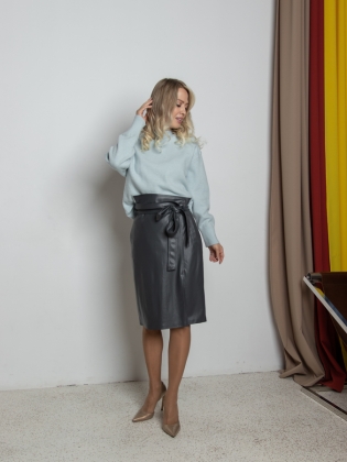 Женская одежда, юбка из экокожи, артикул: 849-0456, Цвет: серый,  Фабрика Трика, фото №1.