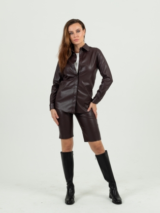 Женская одежда, рубашка из экокожи, артикул: 983-0610, Цвет: Бордовый,  Фабрика Трика, фото №1.