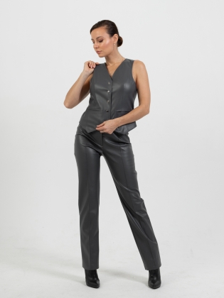 Женская одежда, брюки из экокожи, артикул: 4481-0456, Цвет: серый,  Фабрика Трика, фото №1.