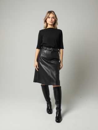 Женская одежда, юбка из экокожи, артикул: 1001-0583, Цвет: черный,  Фабрика Трика, фото №1.