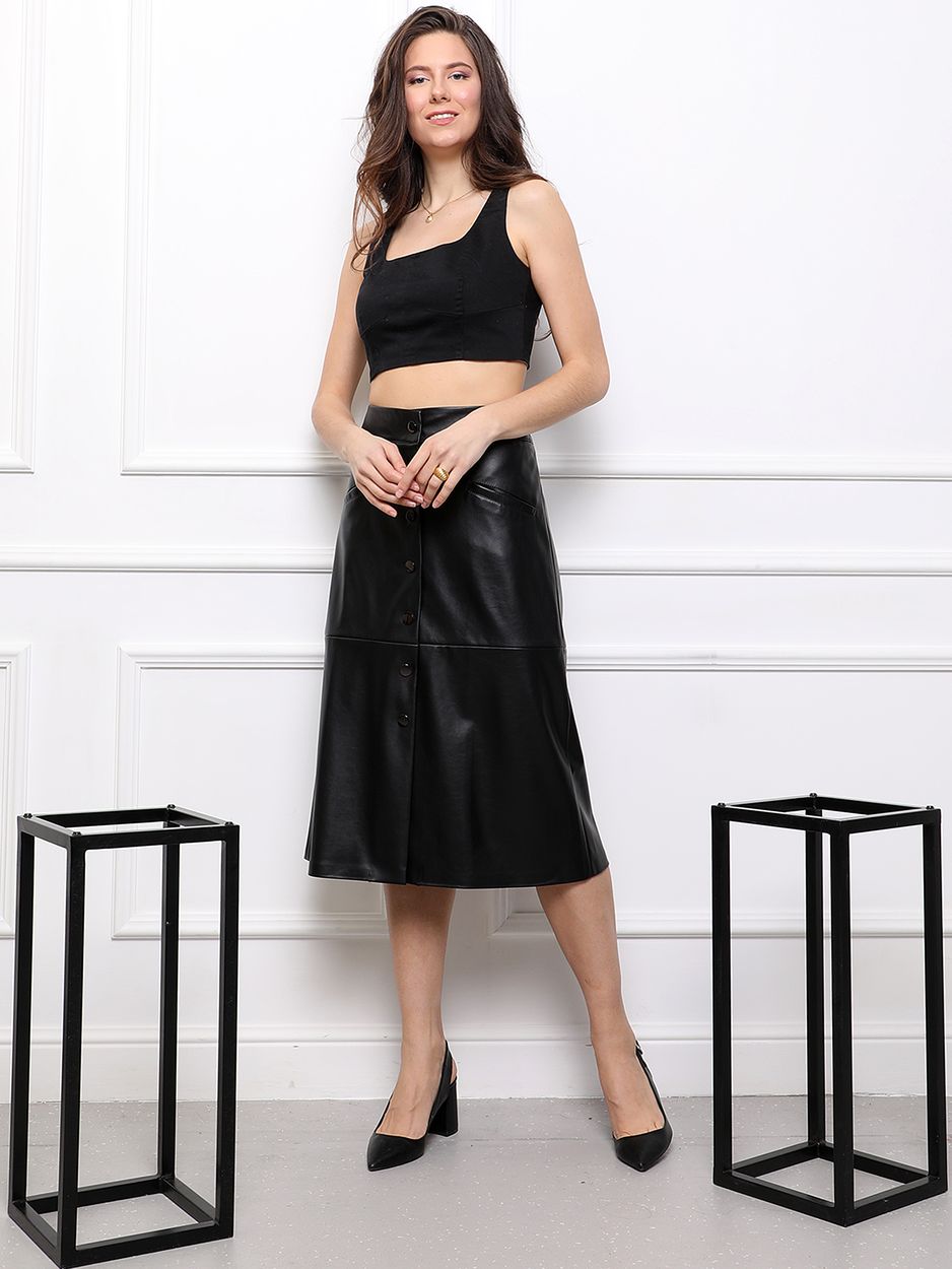 Женская одежда, юбка из экокожи, артикул: 874-0194, Цвет: черный,  Фабрика Трика, фото №1