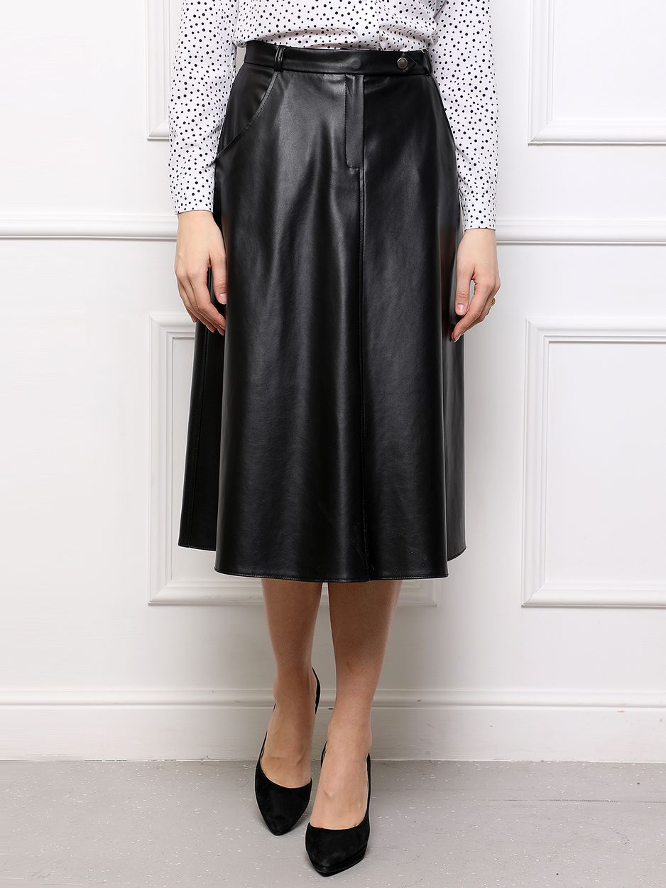 Женская одежда, юбка из экокожи, артикул: 886-0194, Цвет: черный,  Фабрика Трика, фото №1