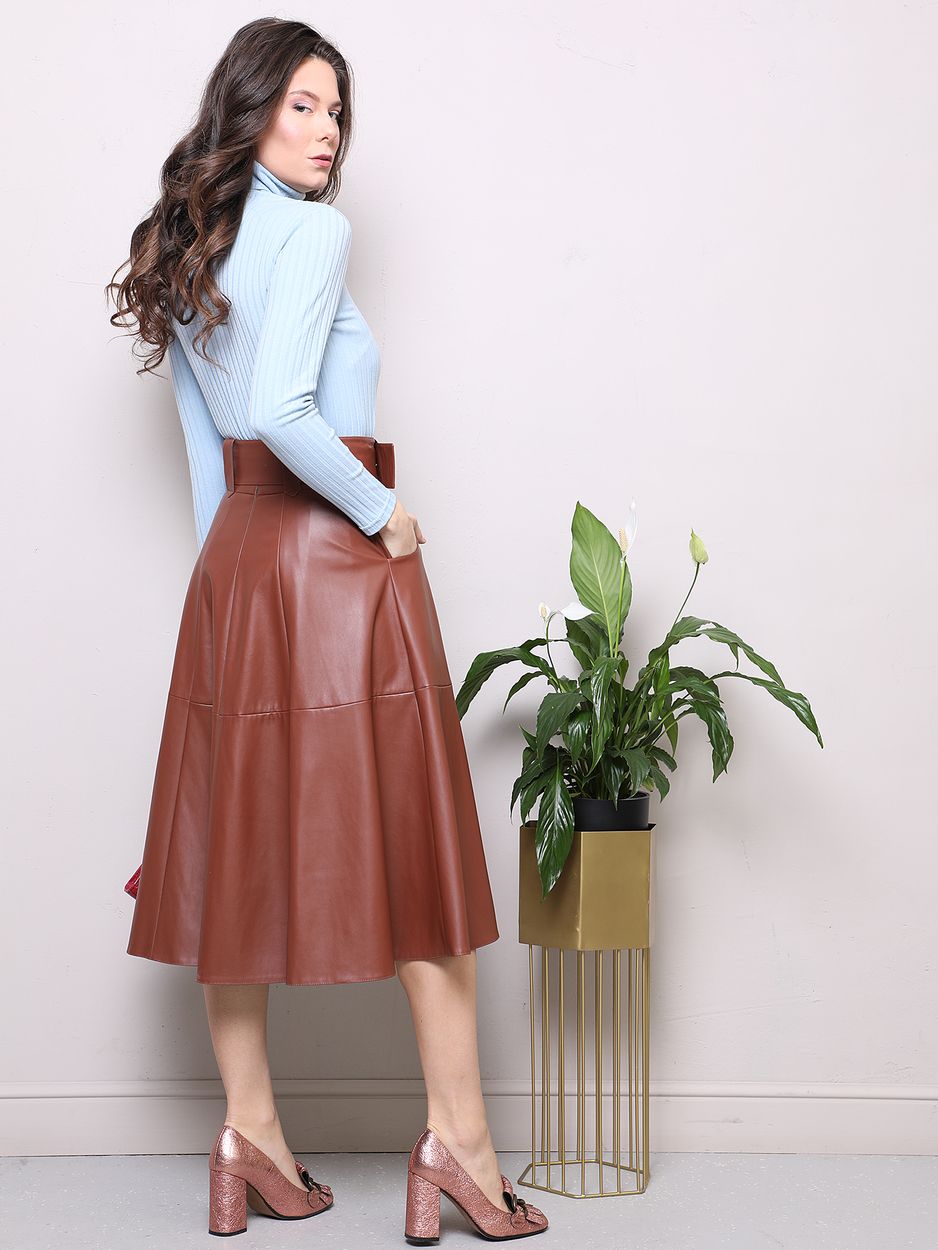 Женская одежда, юбка из экокожи, артикул: 890-0474, Цвет: Терракотовый,  Фабрика Трика, фото №1