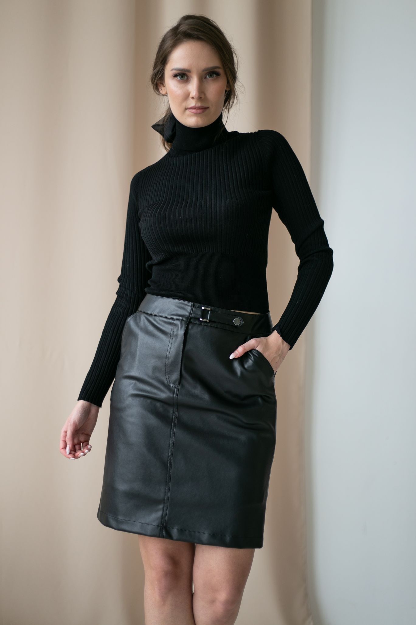 Женская одежда, юбка из экокожи, артикул: 895-0583, Цвет: черный,  Фабрика Трика, фото №1