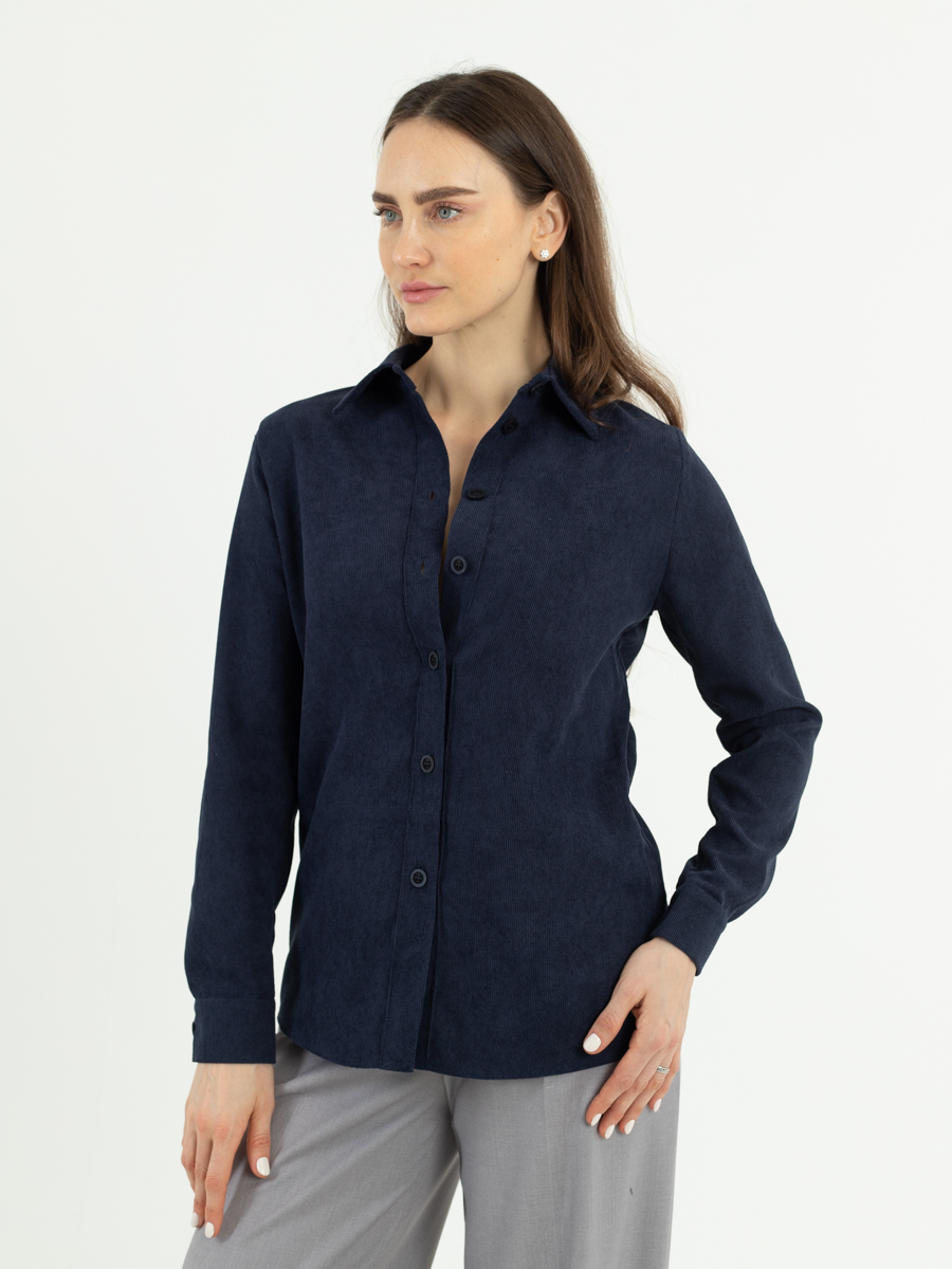 Женская одежда, вельветовая рубашка, артикул: 983-0771, Цвет: темно синий,  Фабрика Трика, фото №1