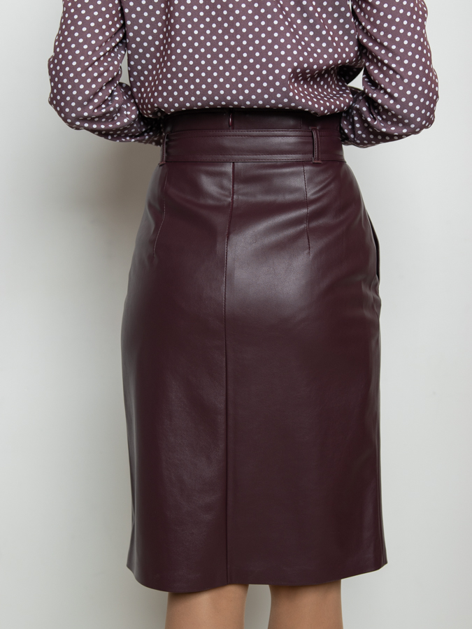 Женская одежда, юбка из экокожи, артикул: 849-0215, Цвет: Бордовый,  Фабрика Трика, фото №1