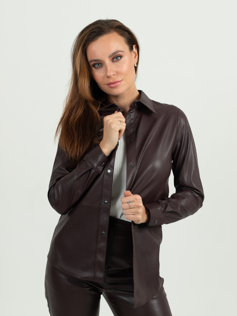 Женская одежда, рубашка из экокожи, артикул: 983-0610, Цвет: Бордовый,  Фабрика Трика, фото №1