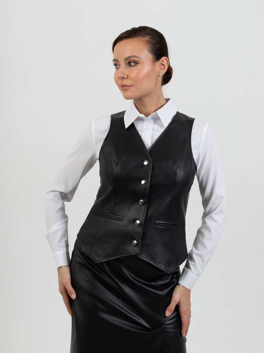 Женская одежда, жилет из экокожи, артикул: 044-0583, Цвет: черный,  Фабрика Трика, фото №1