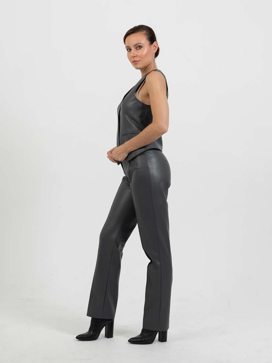 Женская одежда, брюки из экокожи, артикул: 4481-0456, Цвет: серый,  Фабрика Трика, фото №1