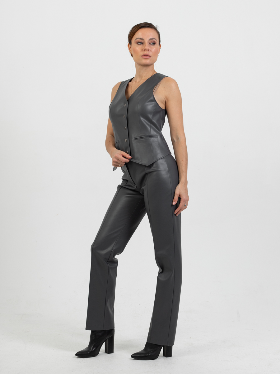 Женская одежда, брюки из экокожи, артикул: 4481-0456, Цвет: серый,  Фабрика Трика, фото №1
