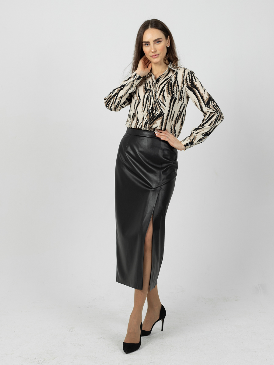 Женская одежда, юбка из экокожи, артикул: 1070-0583, Цвет: черный,  Фабрика Трика, фото №1