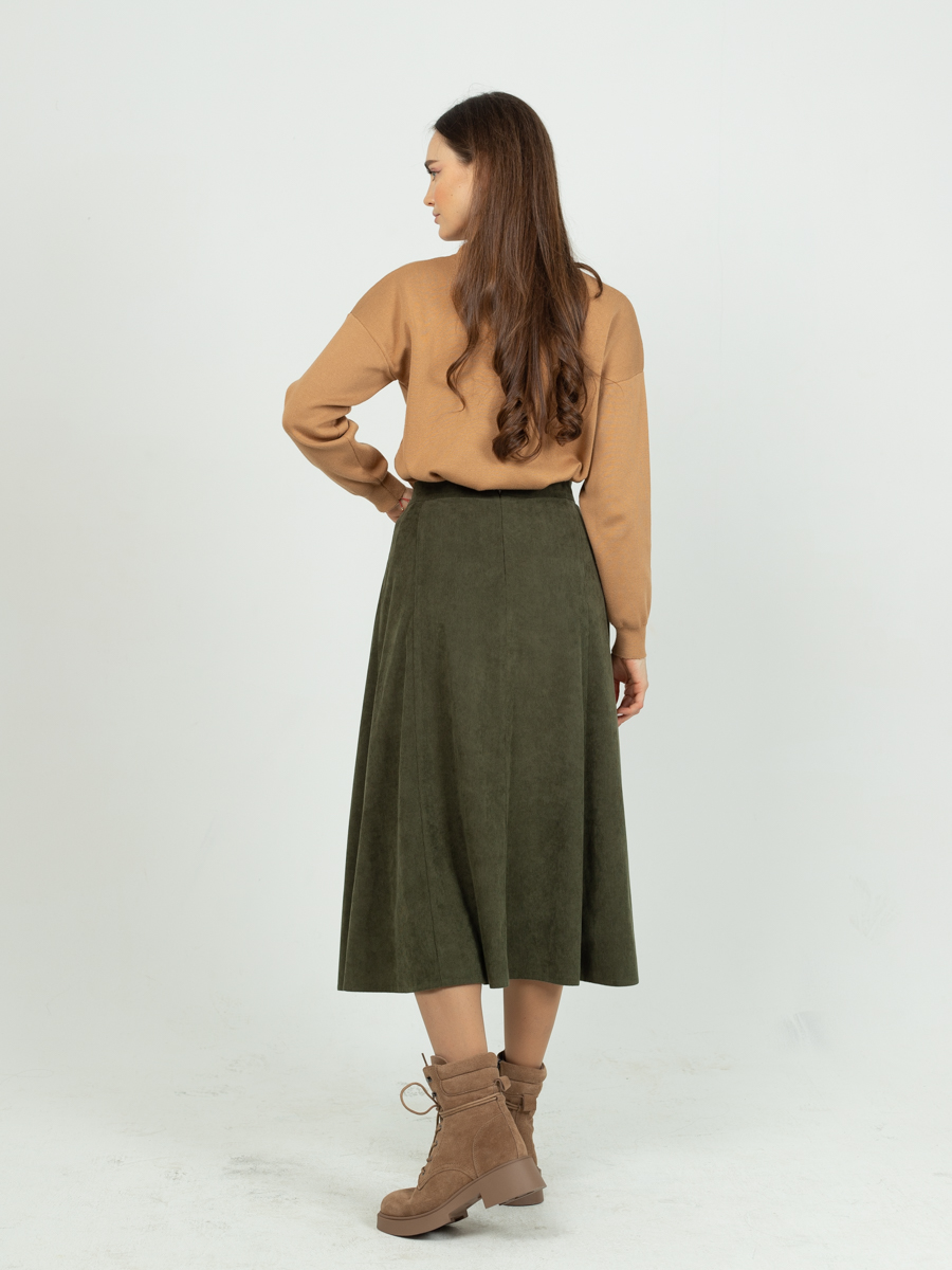 Женская одежда, вельветовая юбка, артикул: 1035-0874, Цвет: Хаки,  Фабрика Трика, фото №1