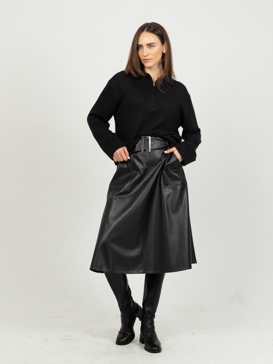 Женская одежда, юбка из экокожи, артикул: 1066-0583, Цвет: черный,  Фабрика Трика, фото №1