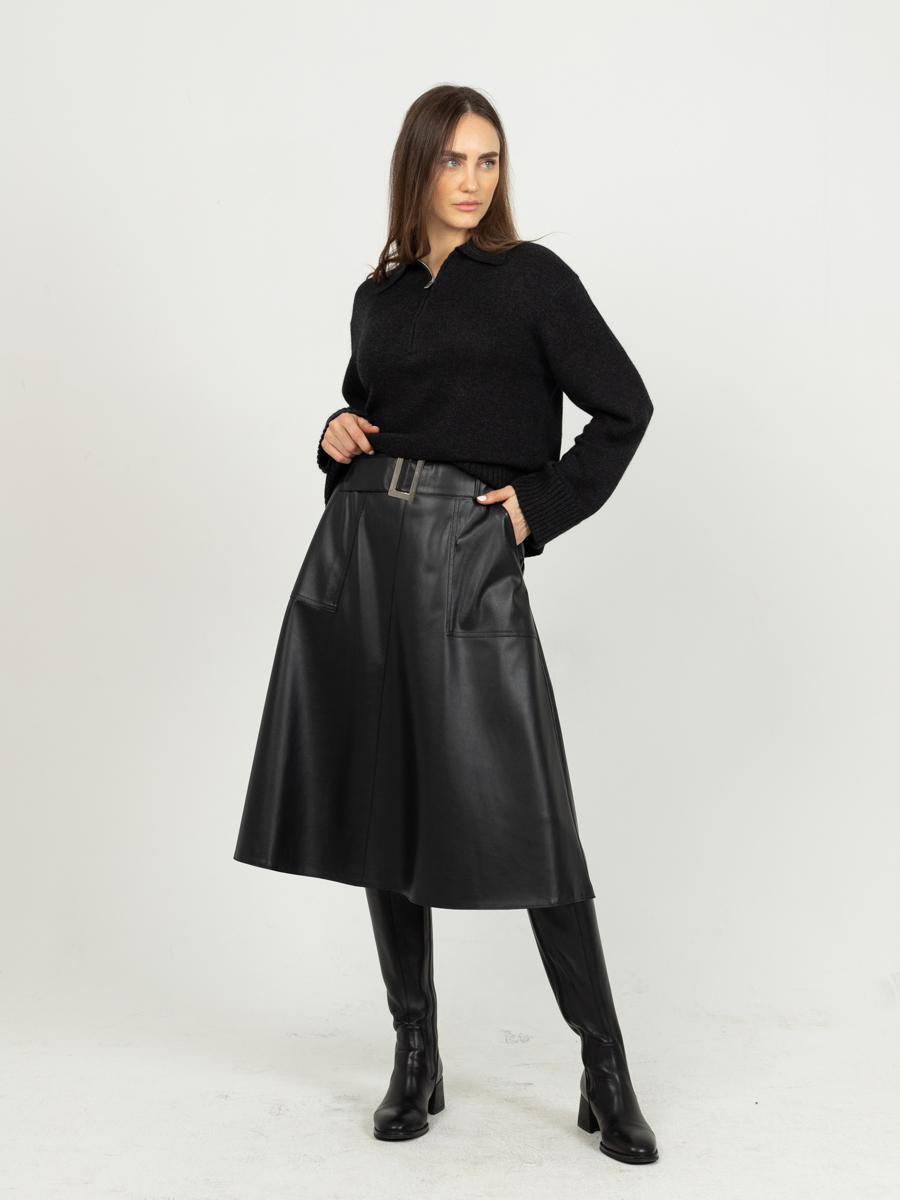 Женская одежда, юбка из экокожи, артикул: 1066-0583, Цвет: черный,  Фабрика Трика, фото №1