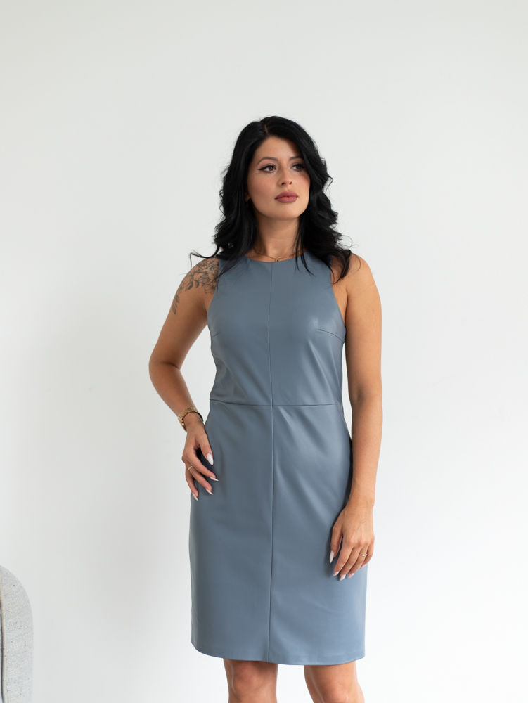 Женская одежда, сарафан из экокожи, артикул: 996-0613, Цвет: серый,  Фабрика Трика, фото №1