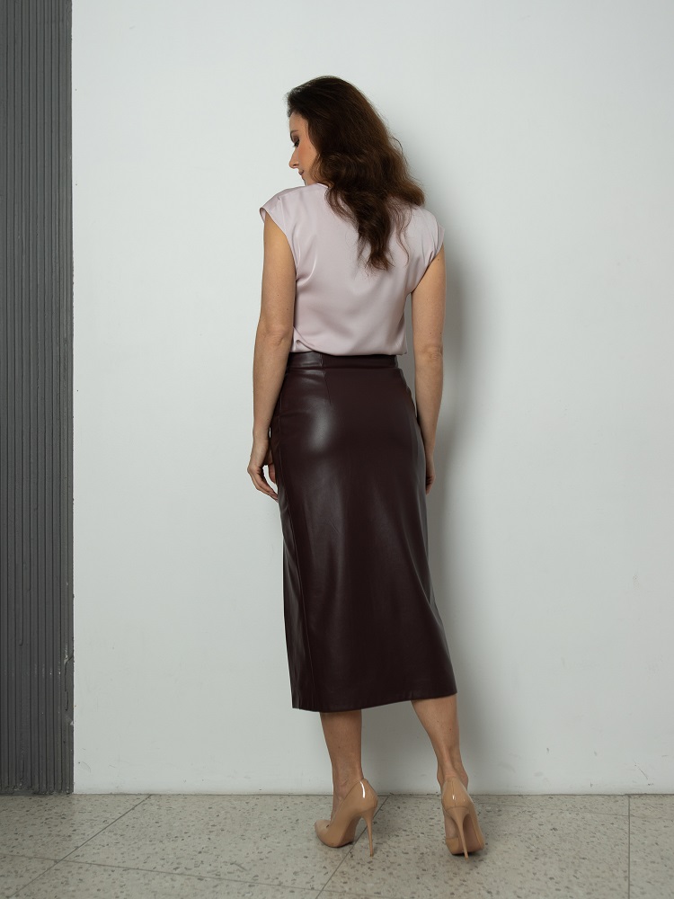 Женская одежда, юбка из экокожи, артикул: 1038-0215, Цвет: Бордовый,  Фабрика Трика, фото №1