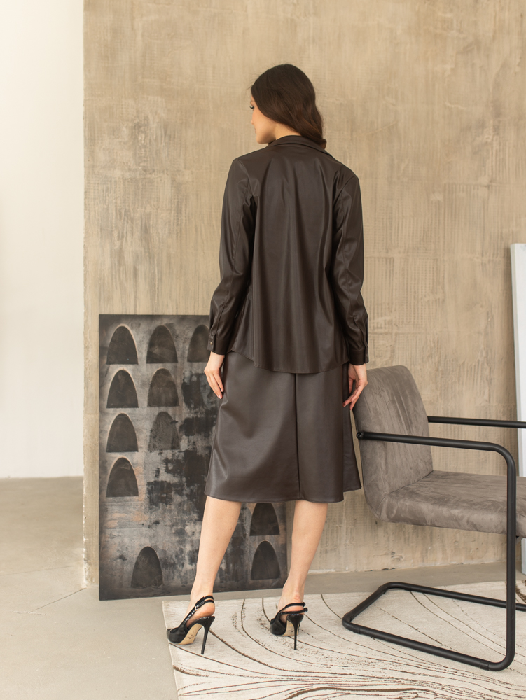 Женская одежда, юбка из экокожи, артикул: 1028-0584, Цвет: коричневый,  Фабрика Трика, фото №1