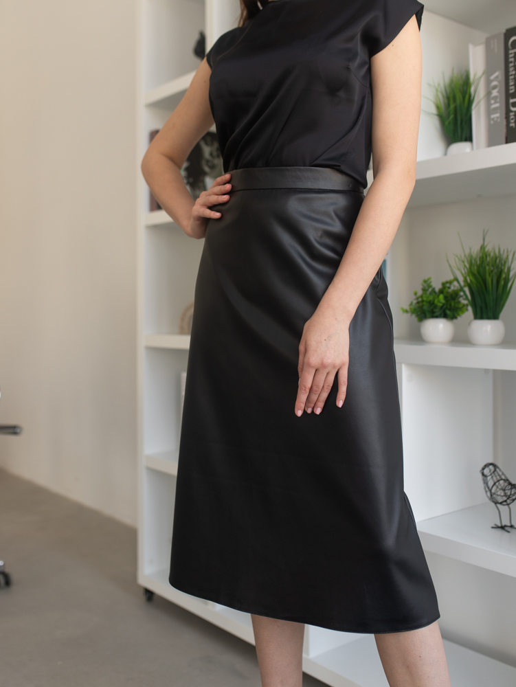 Женская одежда, юбка из экокожи, артикул: 1028-0583, Цвет: черный,  Фабрика Трика, фото №1