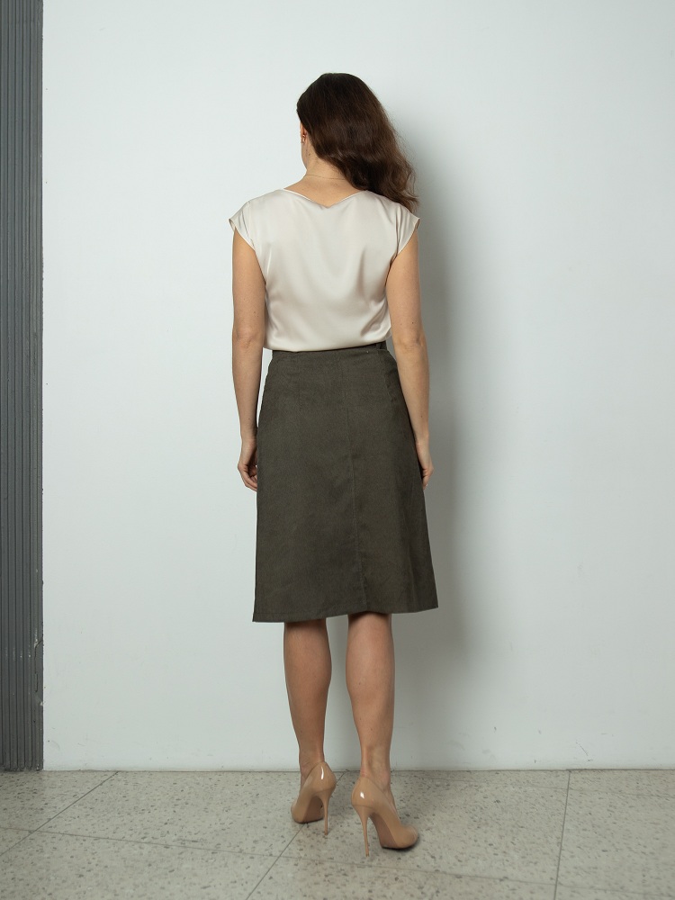 Женская одежда, вельветовая юбка, артикул: 1003-0769, Цвет: Хаки,  Фабрика Трика, фото №1