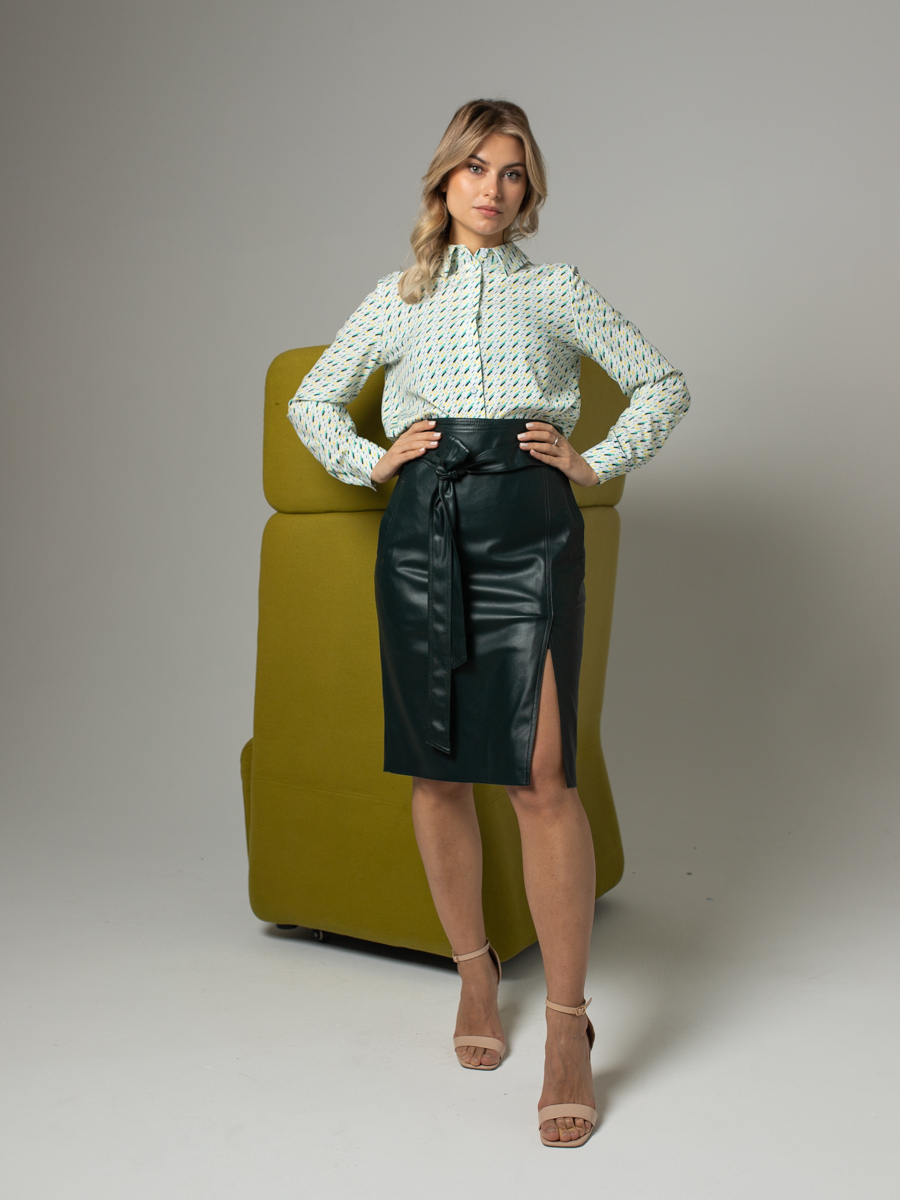 Женская одежда, юбка из экокожи, артикул: 849-0530, Цвет: зеленый,  Фабрика Трика, фото №1