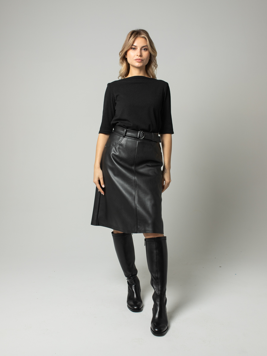 Женская одежда, юбка из экокожи, артикул: 1001-0583, Цвет: черный,  Фабрика Трика, фото №1
